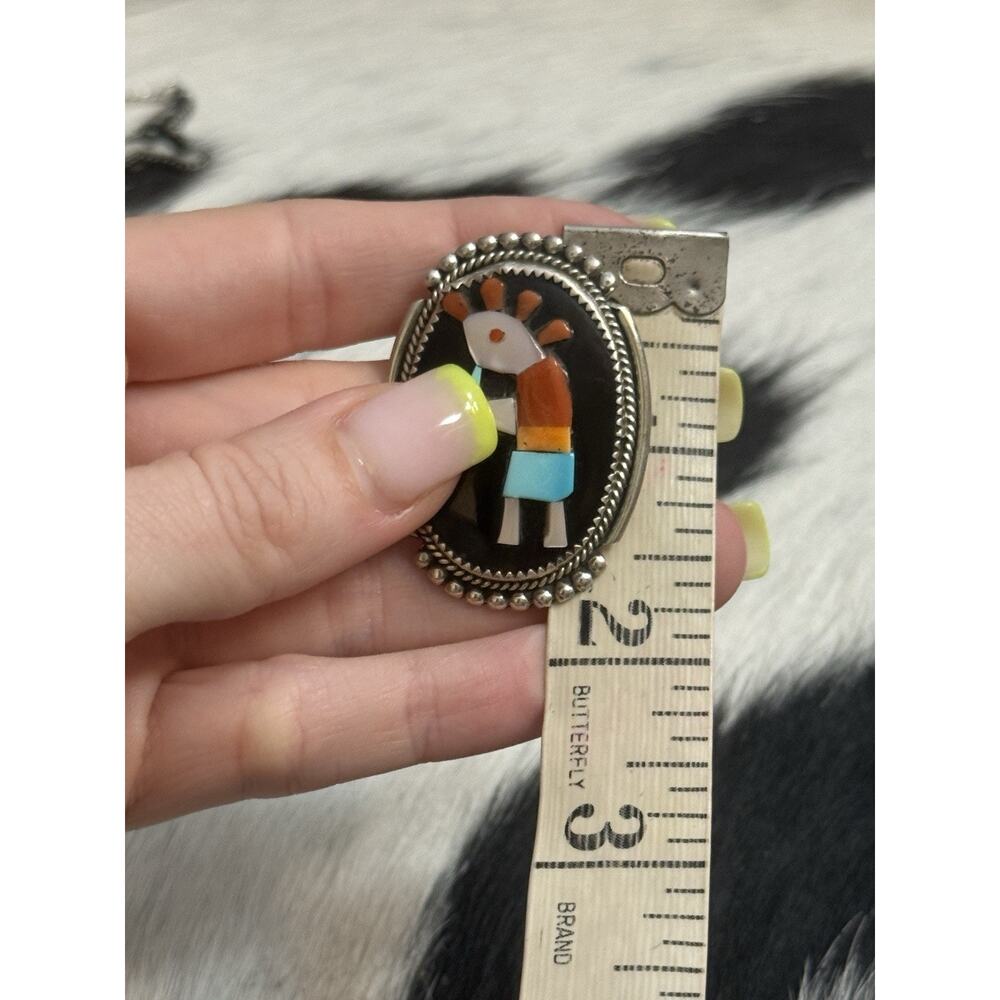 Zuni Native American Sterling Pin Pendant Kokopelli Turquoise Coral Bev Estate - Picture 5 of 10